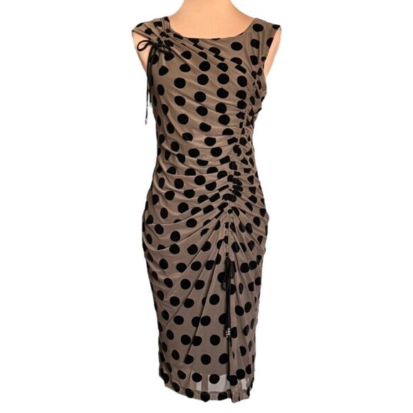 NWT Eva Franco Polkadot Sheath Dress Sz.M Brown Sleeveless Career Cocktail - Picture 13 of 13